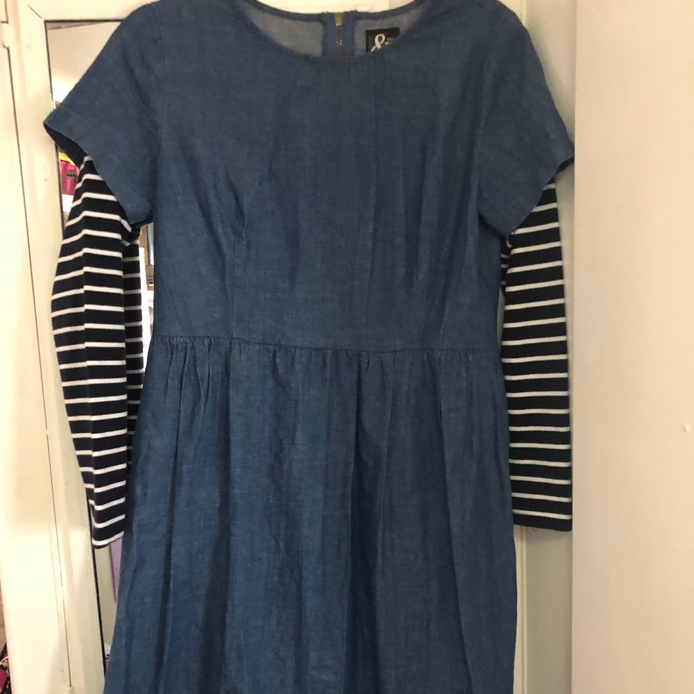 Denim Dress with striped sleeves